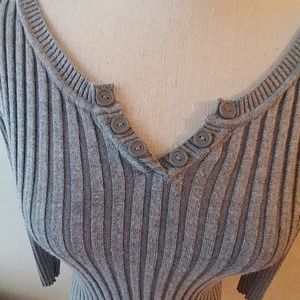 NWOT Grey Ribbed V-Neck Sweater 3/4 Sleeves